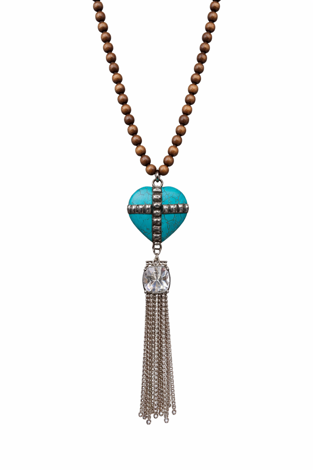 Turquoise Heart Cross Tassel Necklace