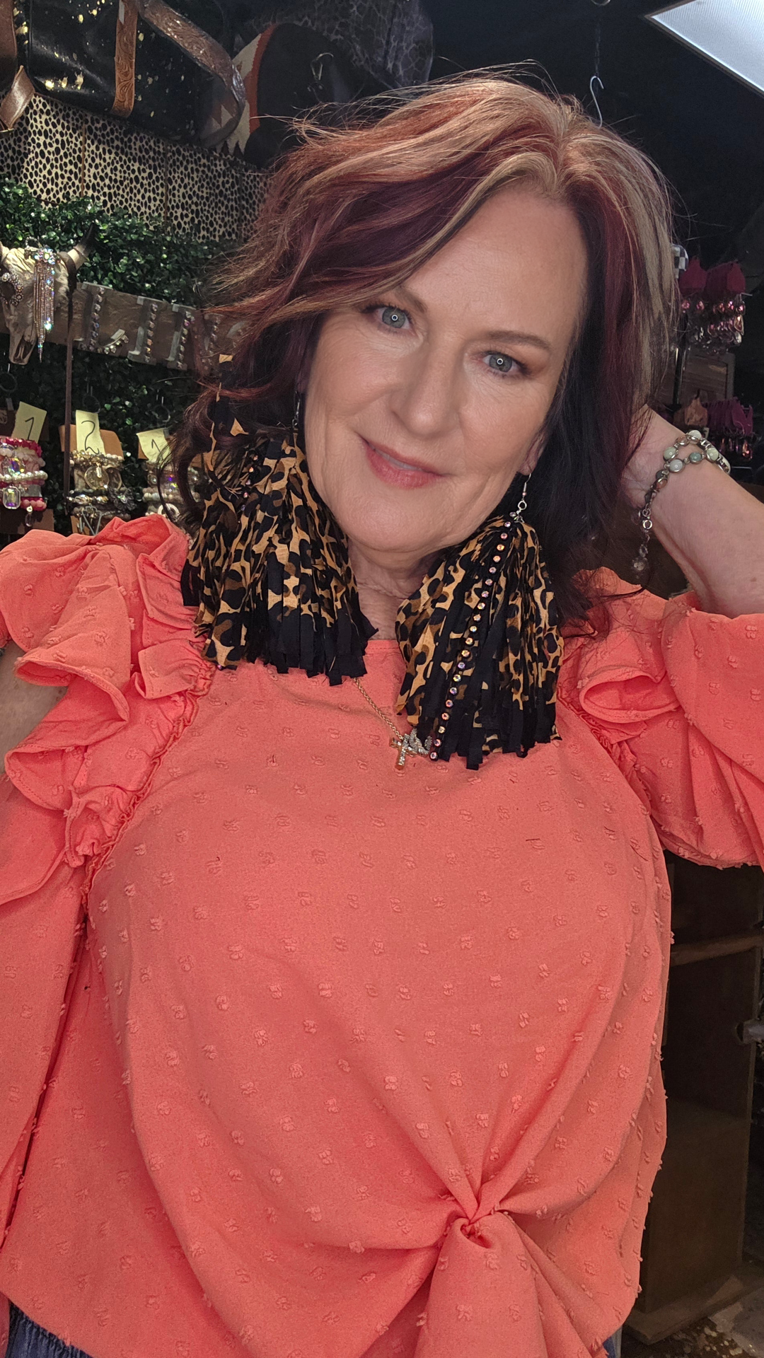 Leopard Bandana Fringe Studded Earrings by Sandra Ling Designs