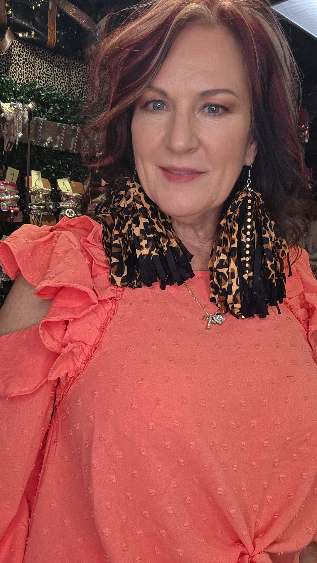 Leopard Bandana Fringe Studded Earrings by Sandra Ling Designs