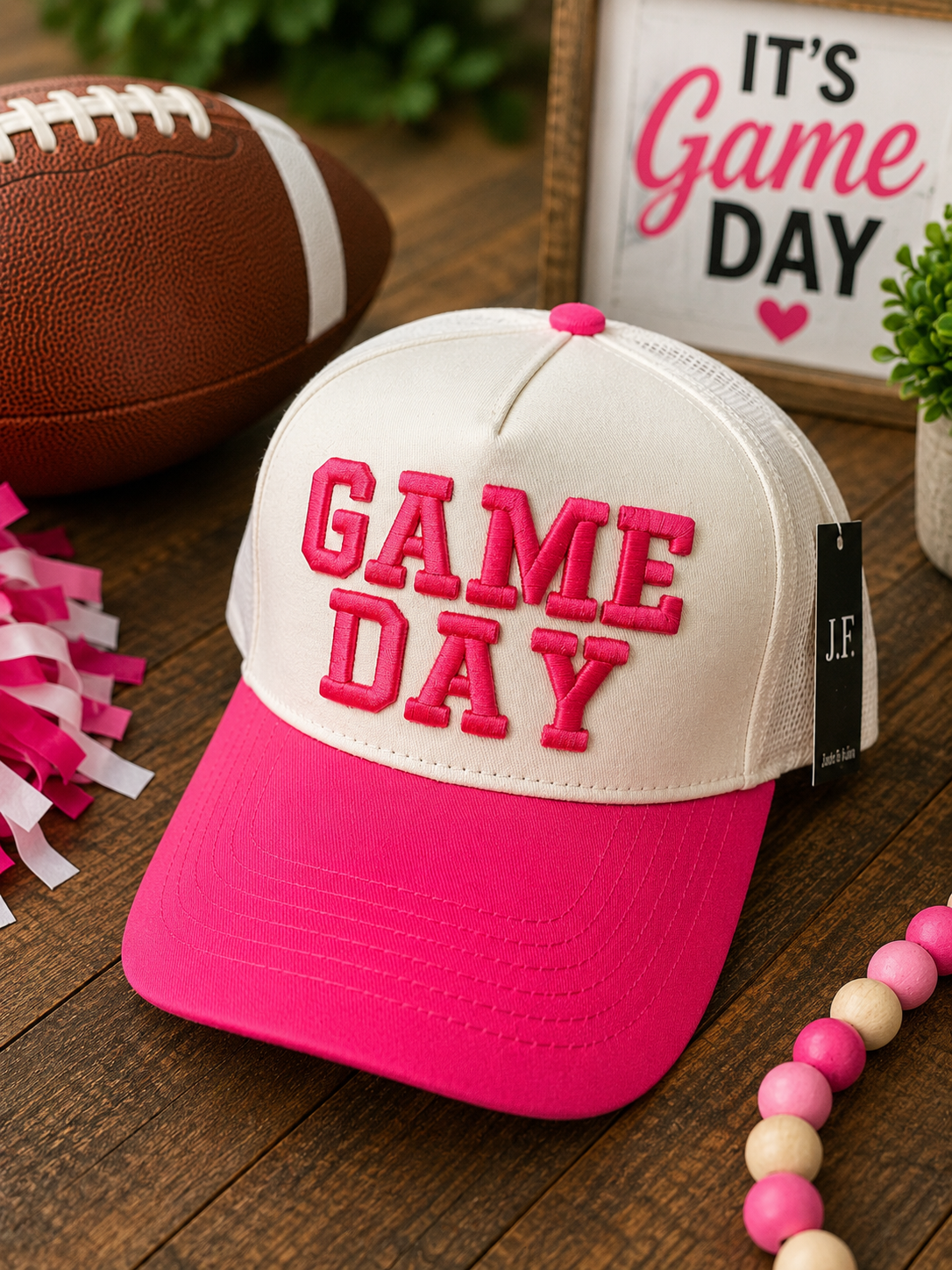 Hot Pink Game Day Trucker Hat | Embroidered Football Hat