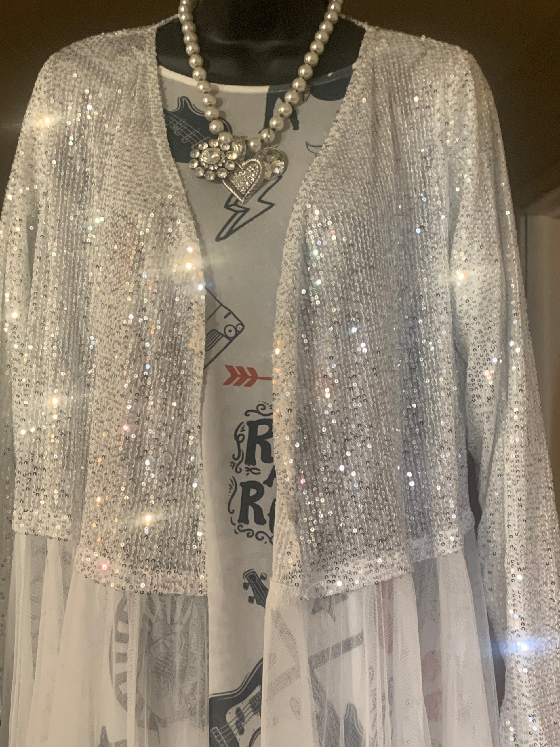 Origami - Dazzling Silver Duster With Tulle Skirt