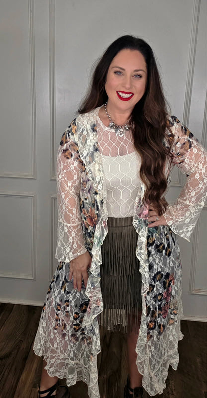 Origami - Lace and Bling Leopard Cardigan with Ruffle Detail