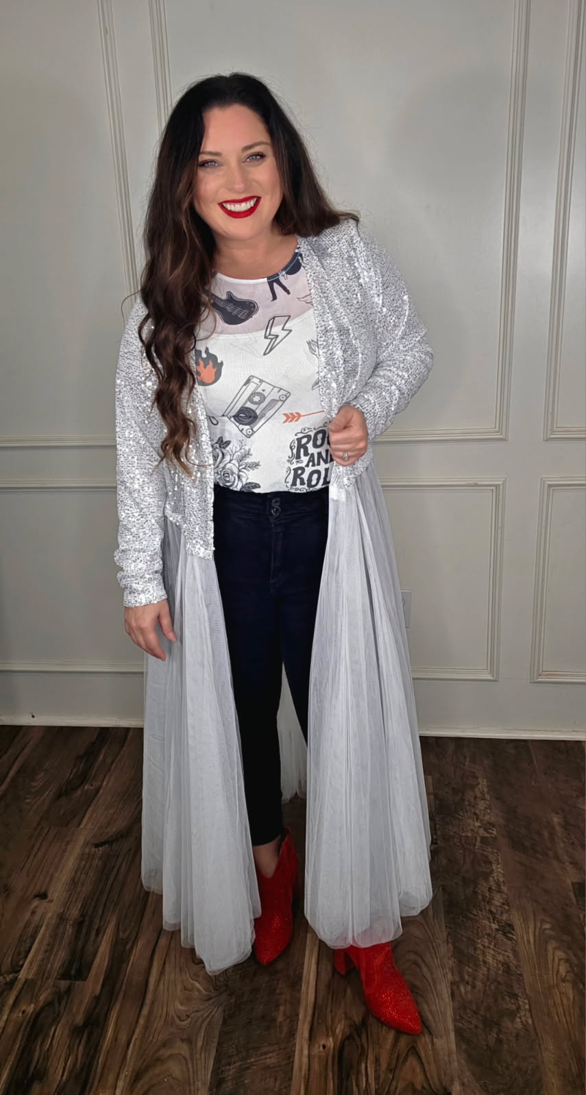 Origami - Dazzling Silver Duster With Tulle Skirt