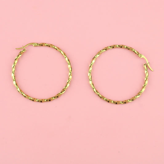 44mm Twisted Hoop Earrings (Gold Plated)