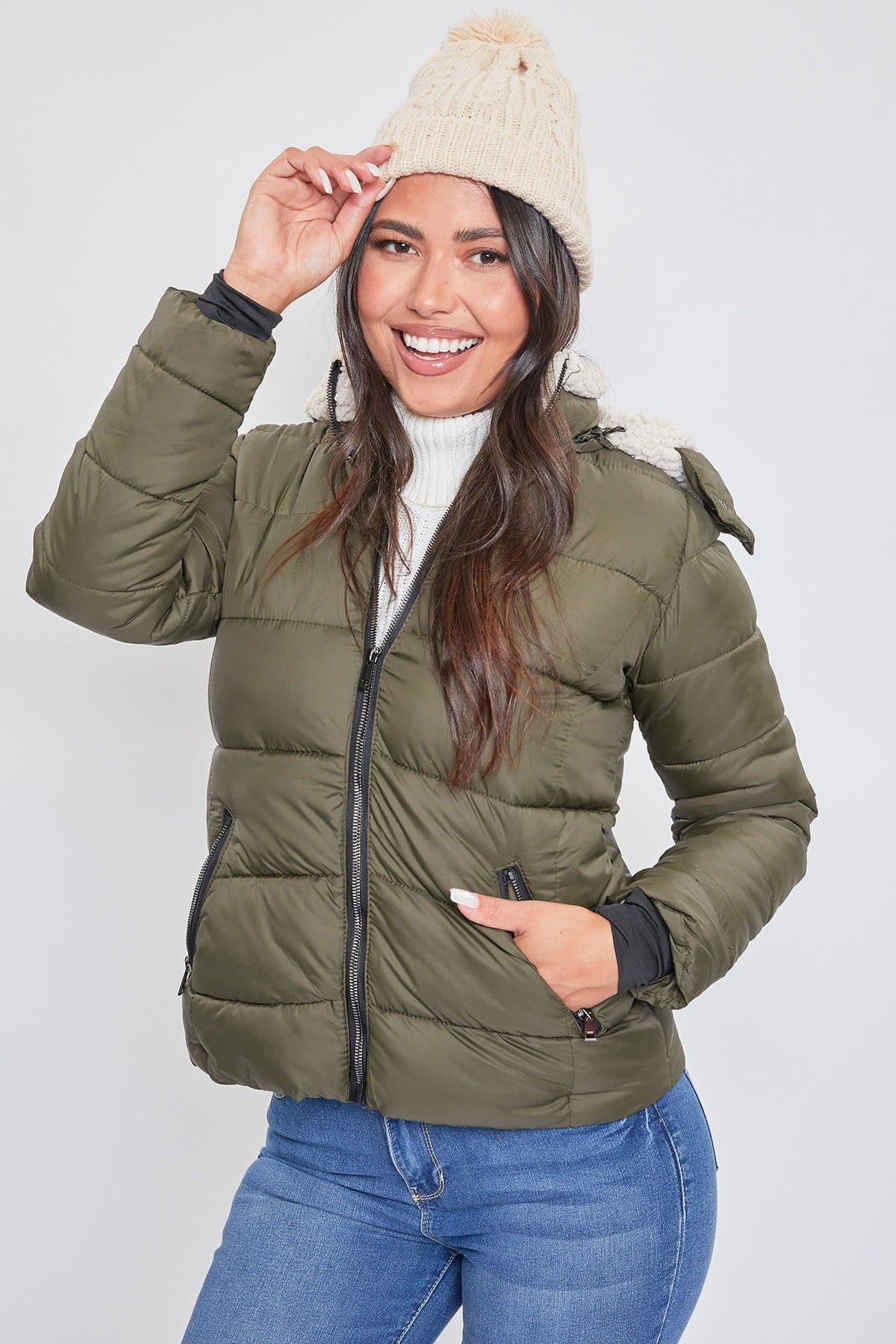 Jacket Puffer With Sherpa Fur Hoodie