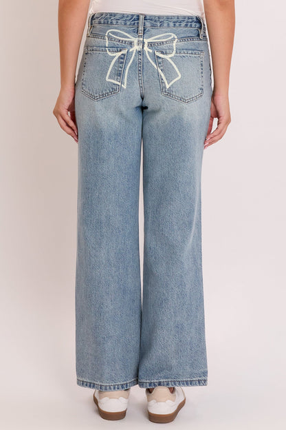 Women's Britney Wide Leg Jeans with Bow Print