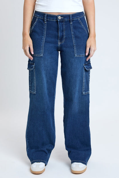 Women's Elastic Waist Straight  Cargo Jean