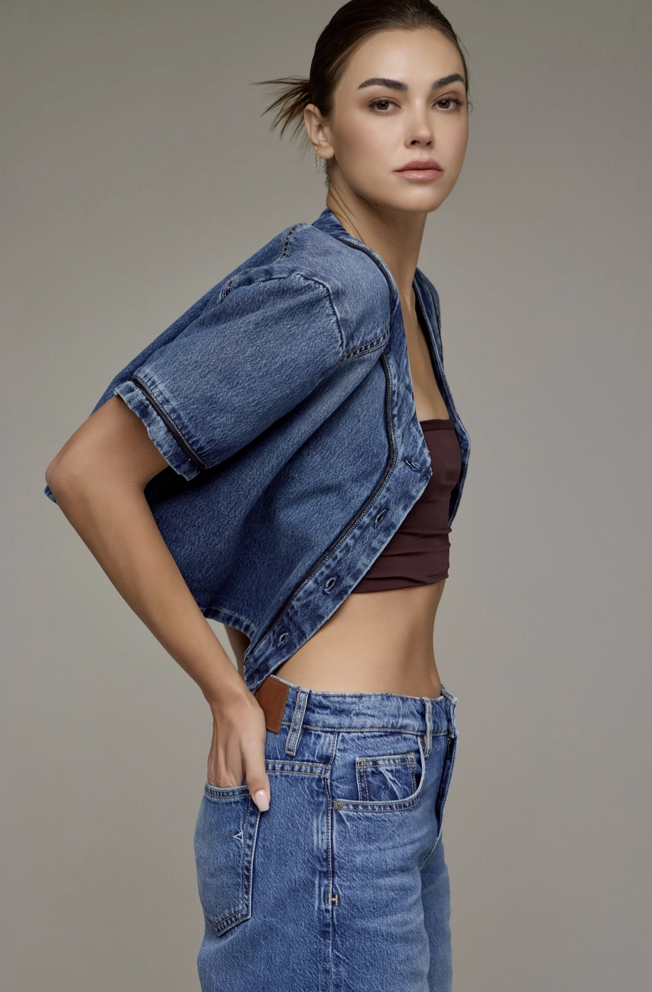 School Spirit Game Day Oversized Denim Top with Custom Sequin Mascot Patch