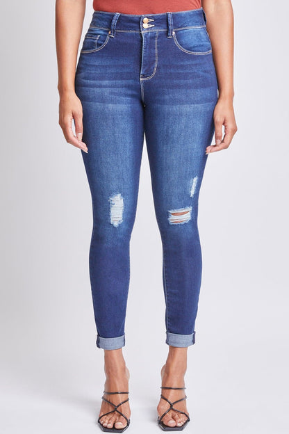 Women's 2 Button Tummy Control Rolled Cuff Jean