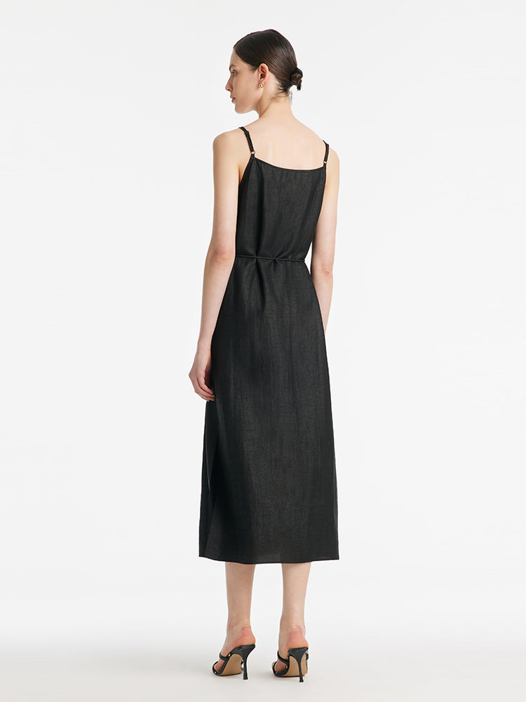 18 Momme Xiang Yun Silk Women Spaghetti Strap Maxi Dress With 3D Rose Belt