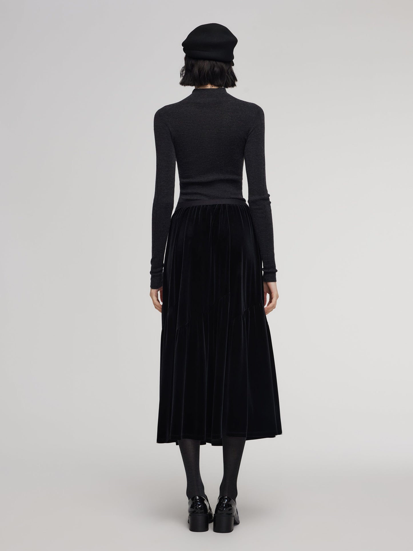 Black Velvet A-Line Elastic Waist Women Skirt