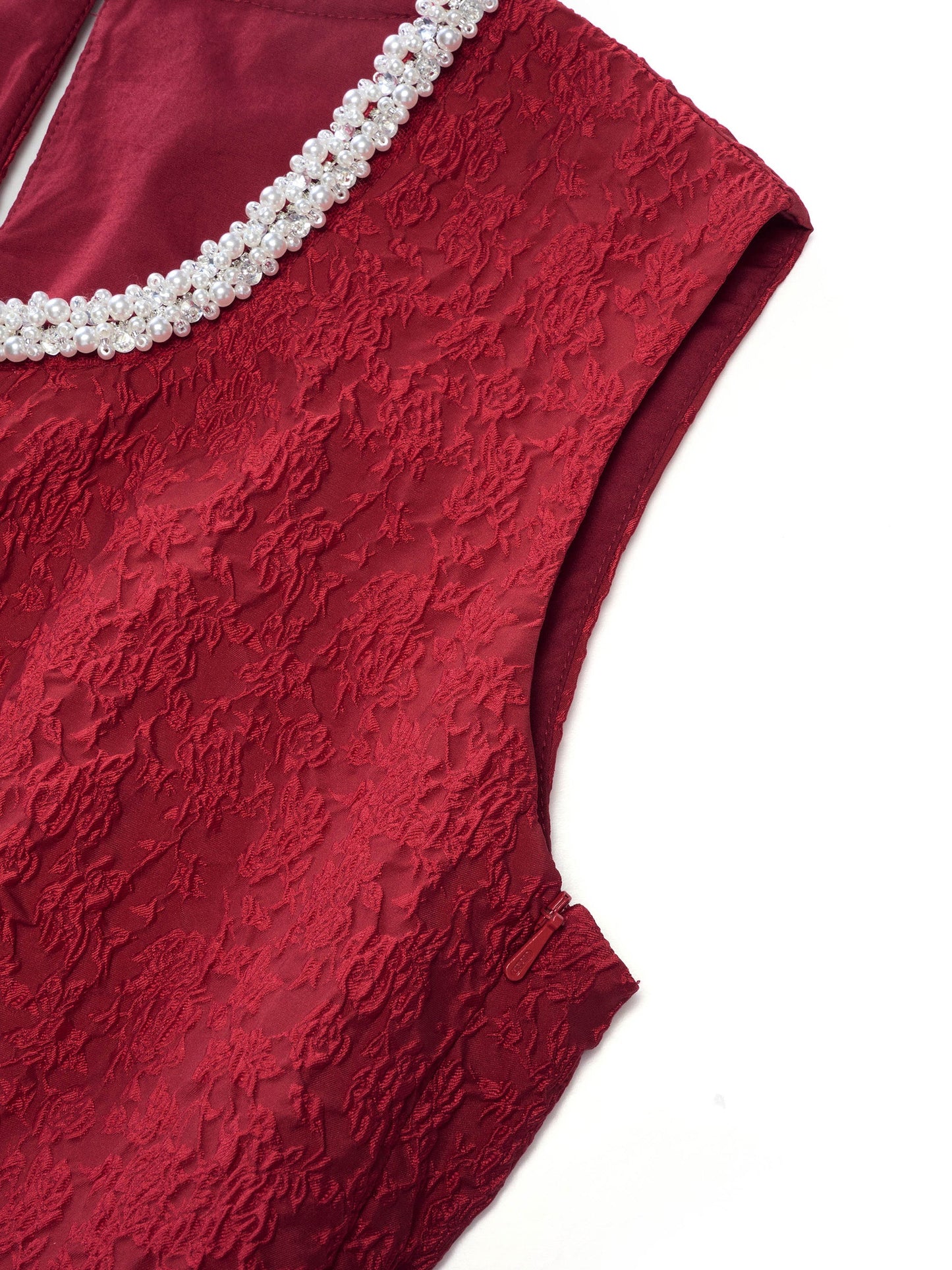 Jacquard Beaded Round Neck Women Sleeveless Mini Dress