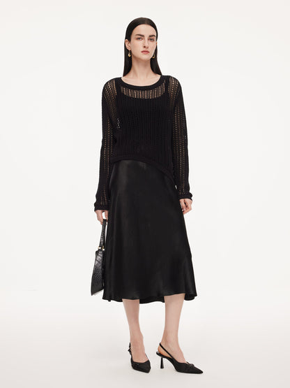 100% Acetate Openwork Pullover & Tank Top & Skirt Three-Piece Set