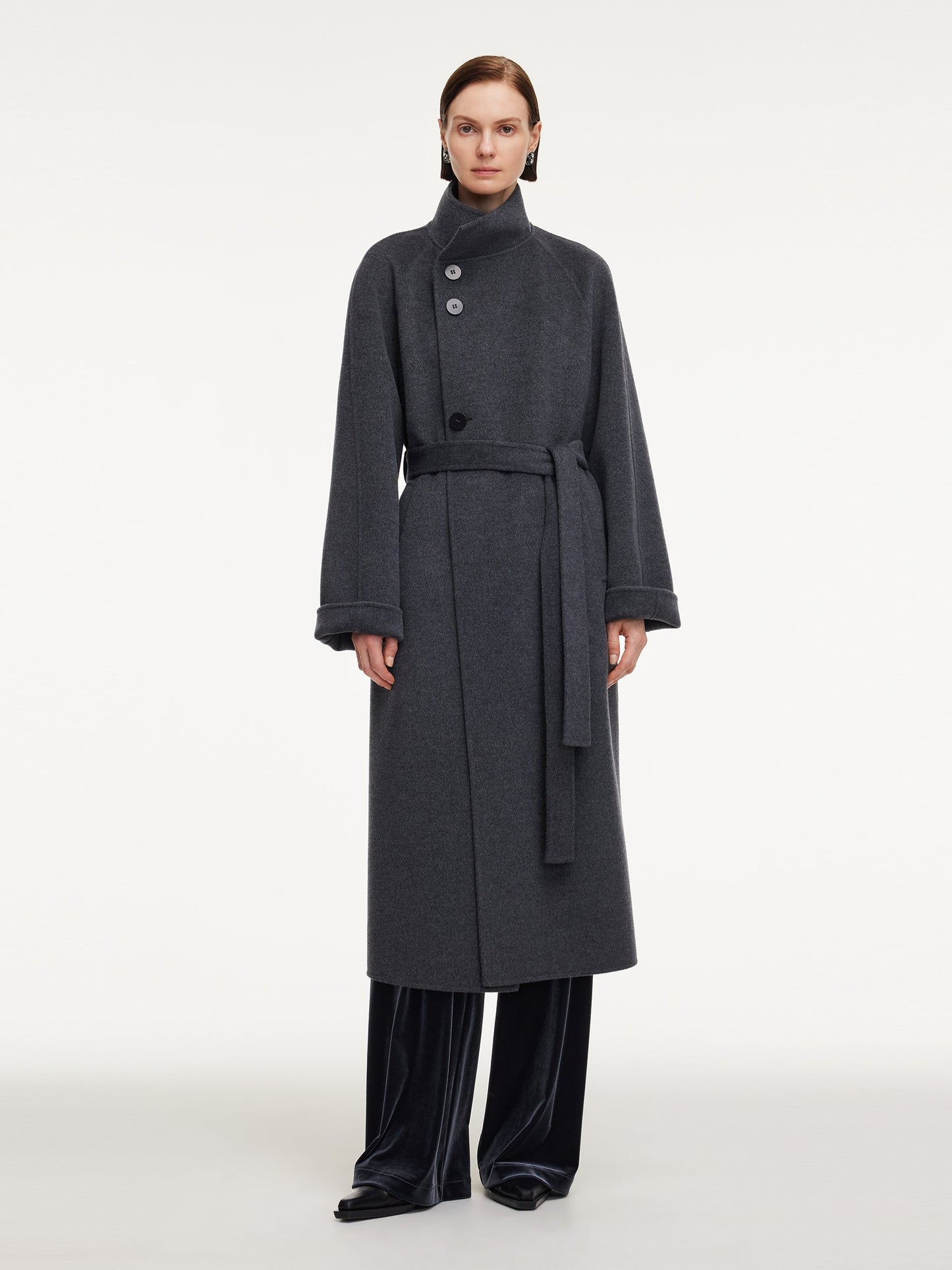 100% Wool Double-Faced Unisex Self-Tie Belt Overcoat