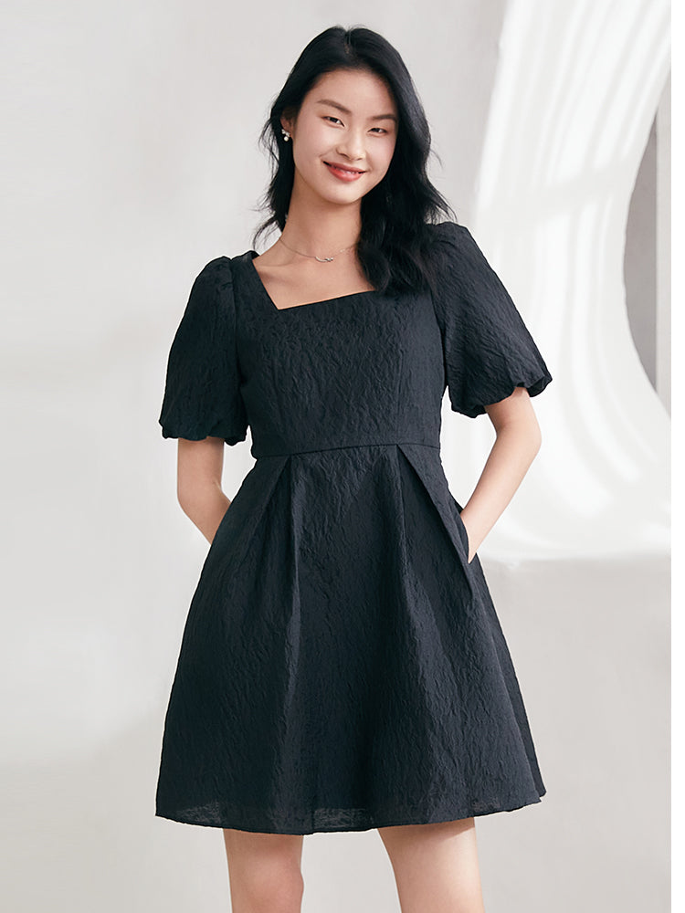 Detachable Bowknot Jacquard Mini Dress