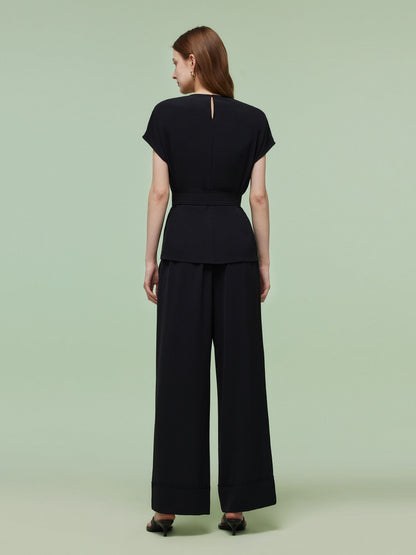 Four-Way Stretch Top And Ankle Length Pants Two-Piece Set With Belt