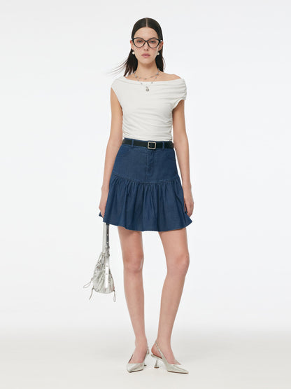 Denim Stretch Women Ruffle Mini Skirt