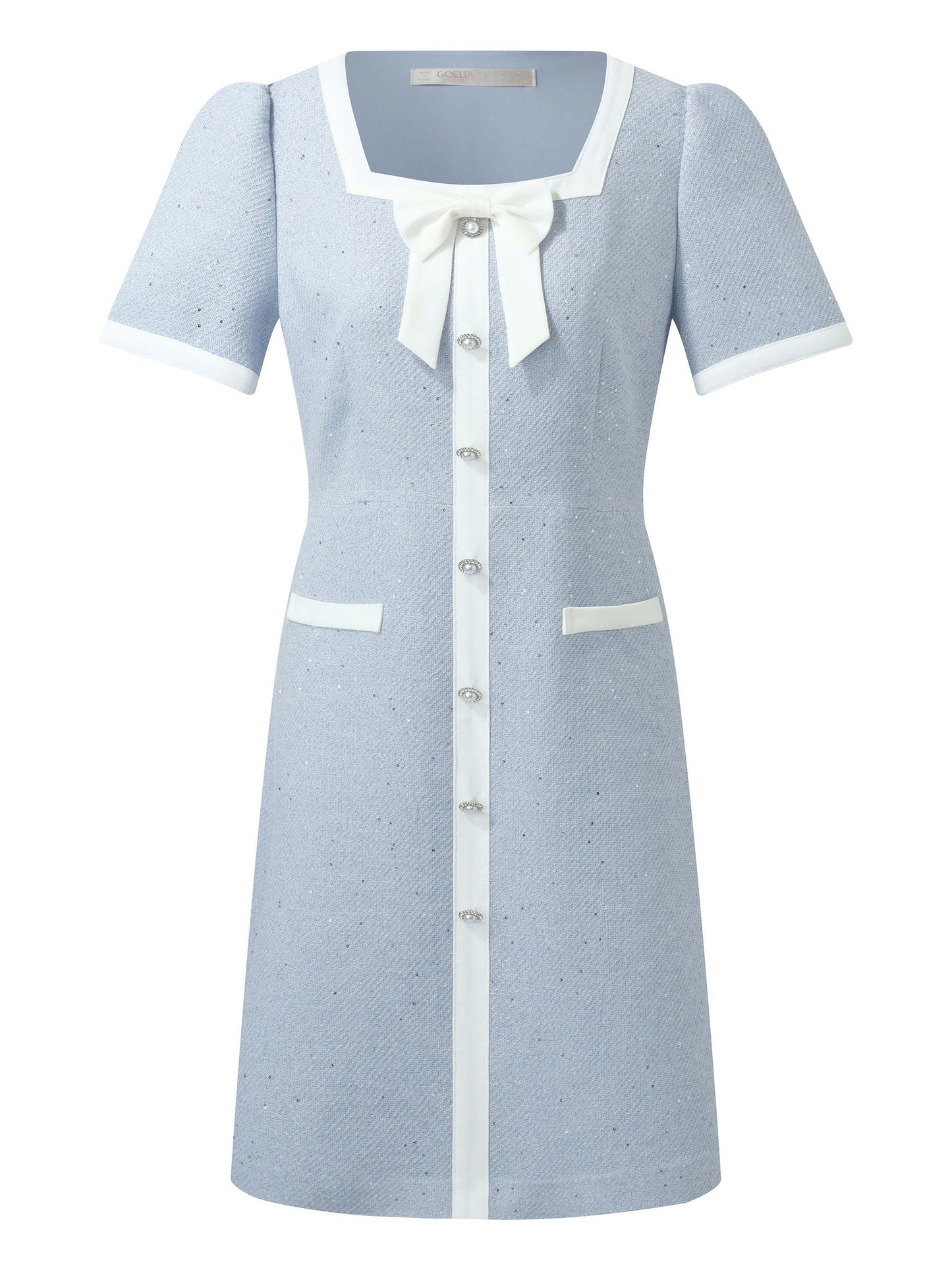 Acetate Blend Sequins Tweed Contrast Trim Women Mini Dress