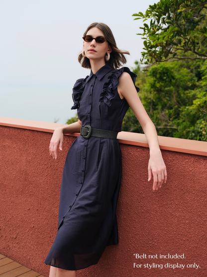 Lyocell Blend Ruffle Women Maxi Dress With Ribbon