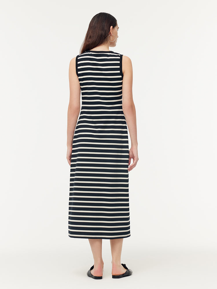 Black And White Stripe Women Knit Vest Maxi Dress