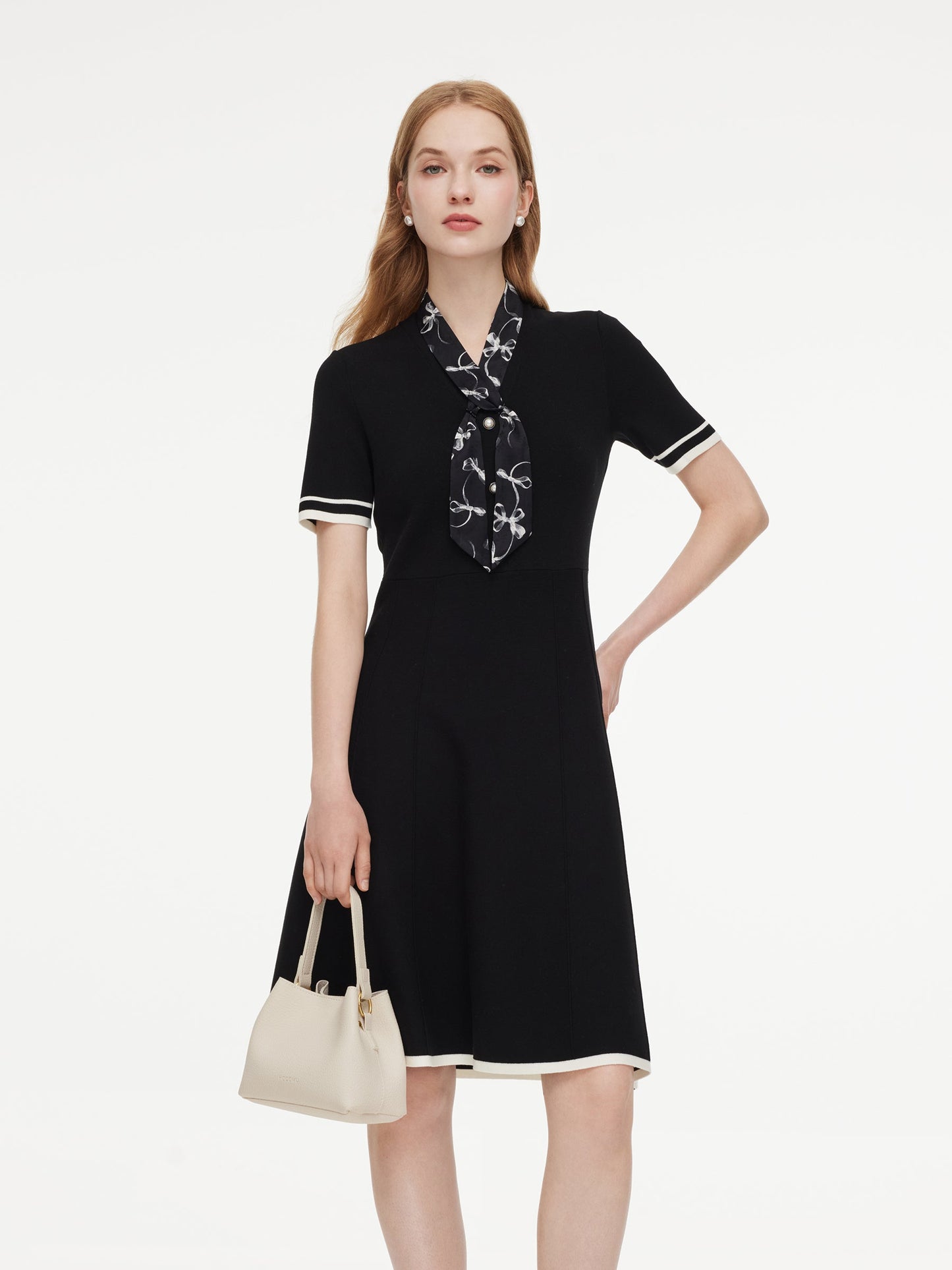 Lyocell Blend Women Knit Midi Dress With Detachable Silky Scarf
