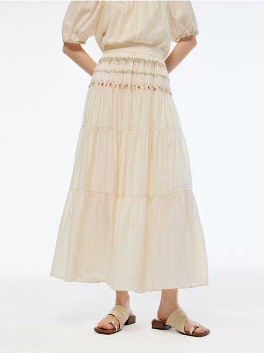 Acetate Blend Women Embroidered Skirt