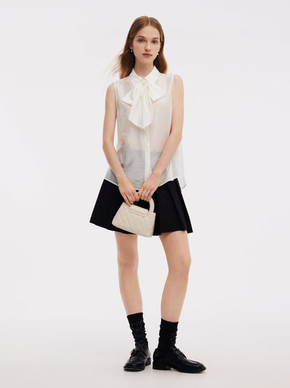 Front Slit Knit Top And Sleeveless Shirt Two-Piece Set