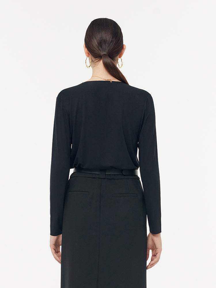 Two-pack (Black & White) Modal V-Neck Long Sleeve Top