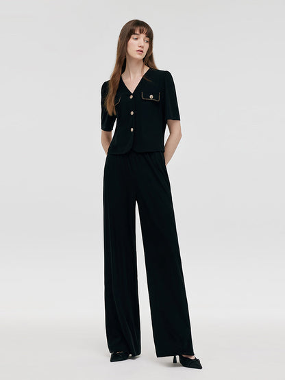 Pre-Order V-Neck Top And Straight Pants Two-Piece Set