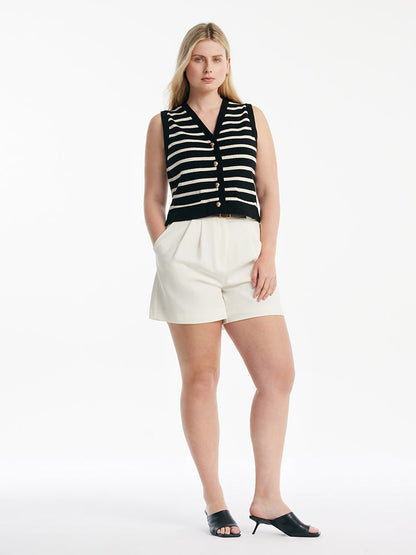 Knit Striped V-Neck Vest Cardigan