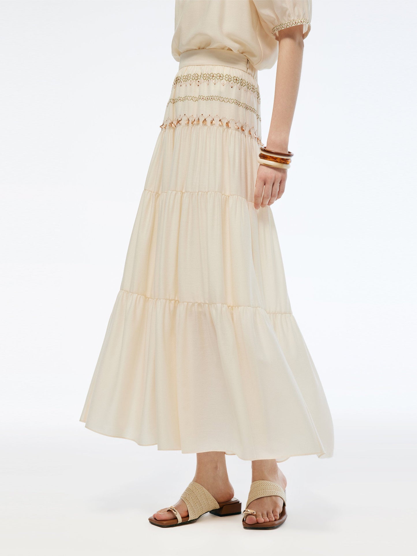 Acetate Blend Women Embroidered Skirt