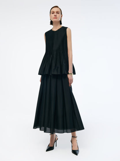 Tencel Blend Ruffle Hem Pleated Tank Top And A-Line Skirt Two-Piece Set