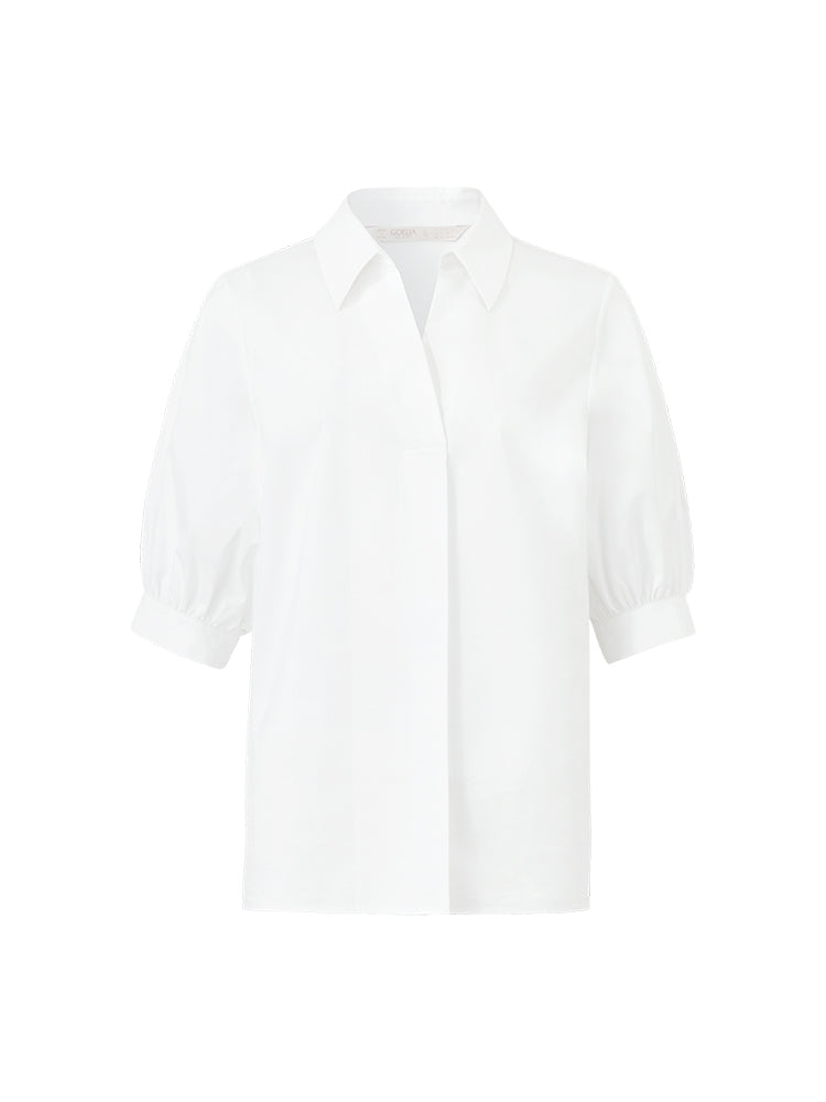 Puff Sleeves V-Neck Women Shirt With Silk Scarf