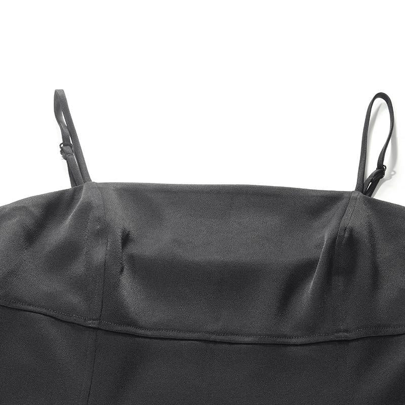 Black Triacetate Spaghetti Strap Midi Dress