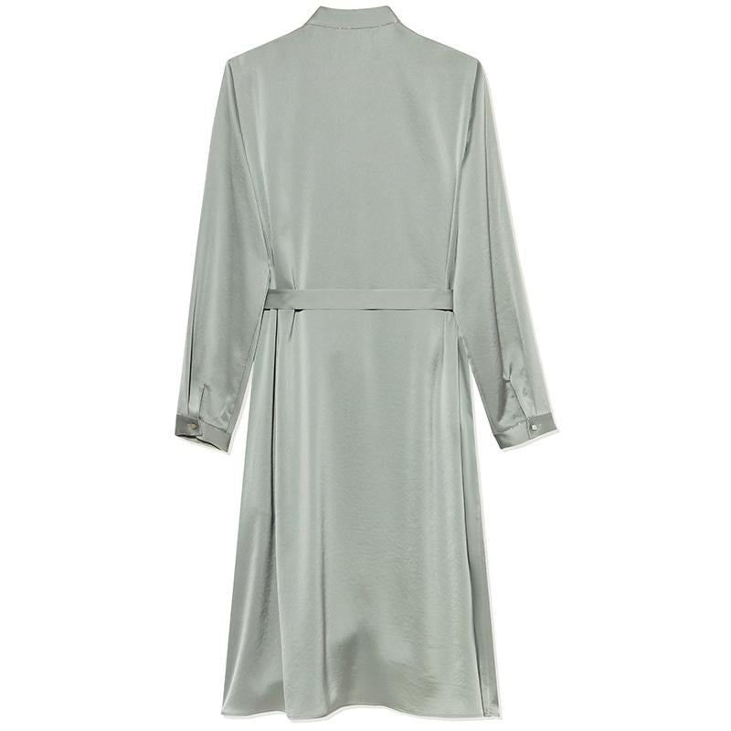 Triacetate Long-Sleeve Slim Midi Collared Dress