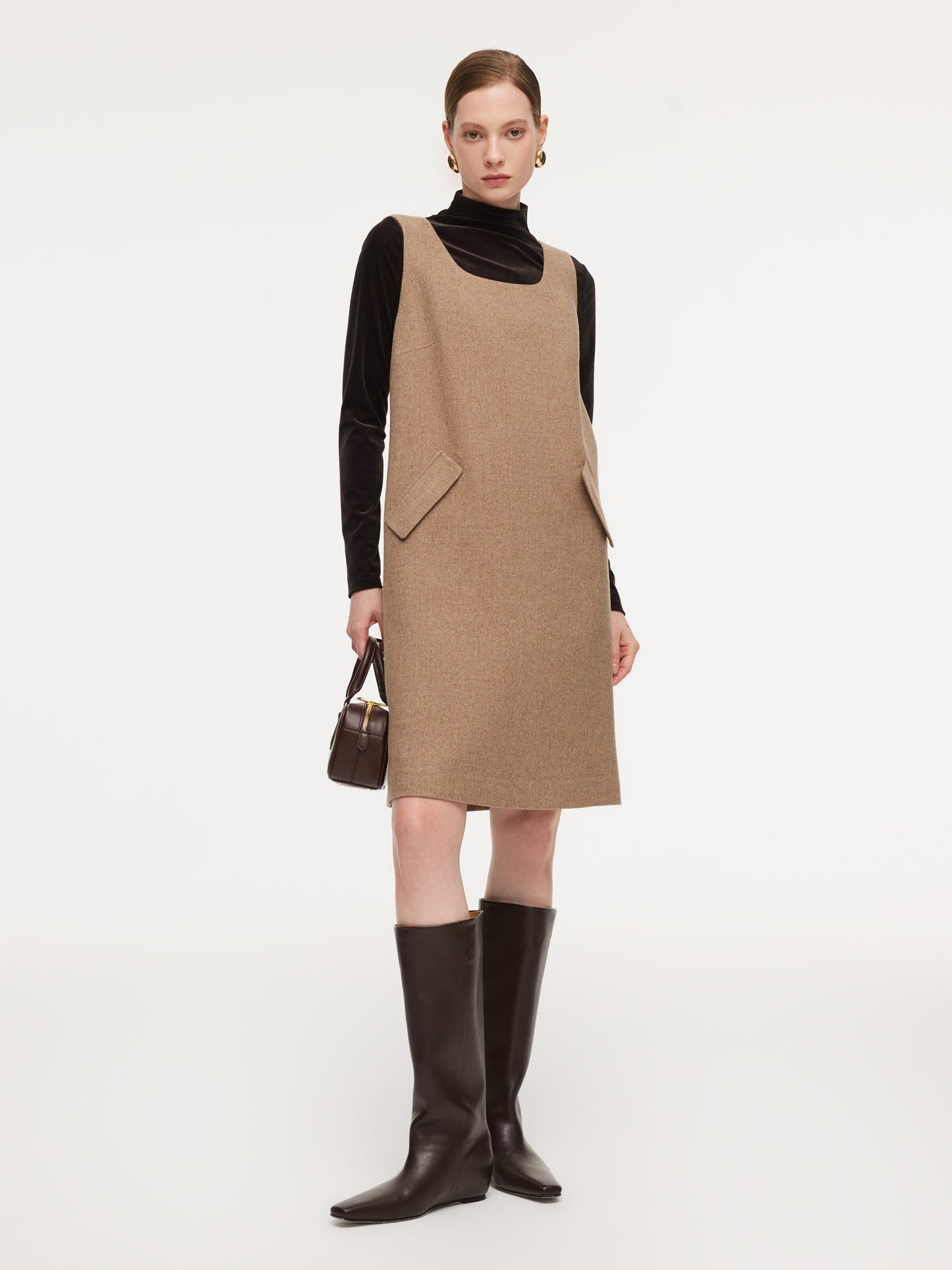 Washable Wool Cashmere Blend Sleeveless Dress And Velvet Knit Top Two-Piece Set