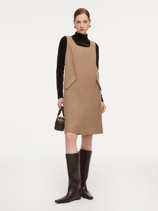 Washable Wool Cashmere Blend Sleeveless Dress And Velvet Knit Top Two-Piece Set