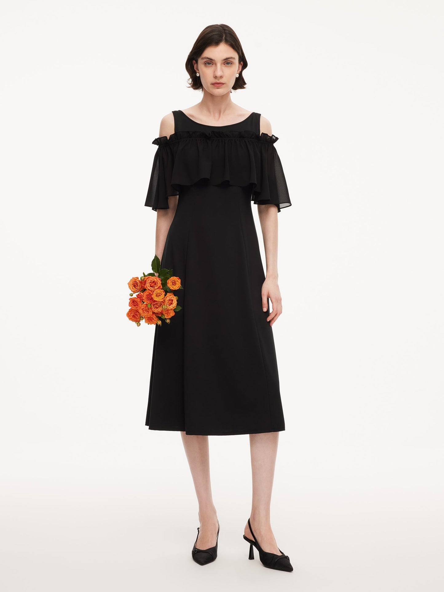 Tencel Blend Sleeveless Women Knit Midi Dress With Detachable Flounce Overlay