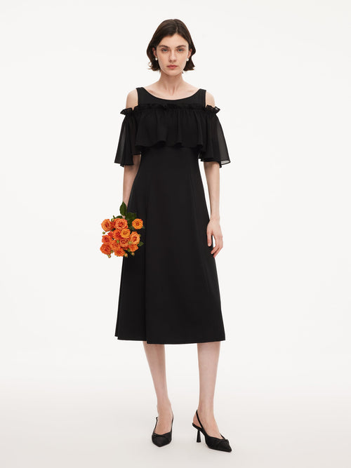 Tencel Blend Sleeveless Women Knit Midi Dress With Detachable Flounce Overlay