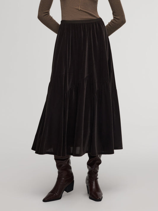 Velvet A-Line Elastic Waist Women Skirt