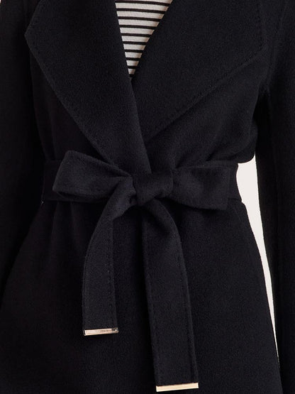 Tencel Wool Notched Lapel Mid-Length Coat With Belt