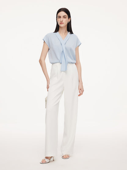 22MM Mulberry Silk Tie Neck Women Blouse