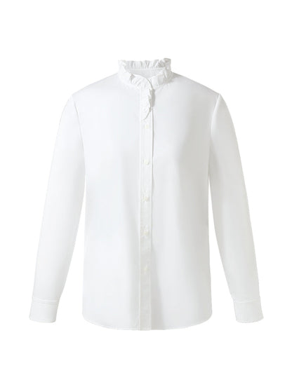 Cotton Ruffle Collar Women Shirt