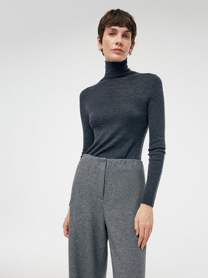Machine Washable Wool Turtleneck Women Knit Top