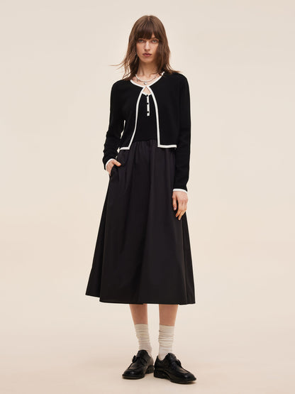 Lyocell Blend Cardigan And Patchwork Strap Maxi Dress Two-Piece Set