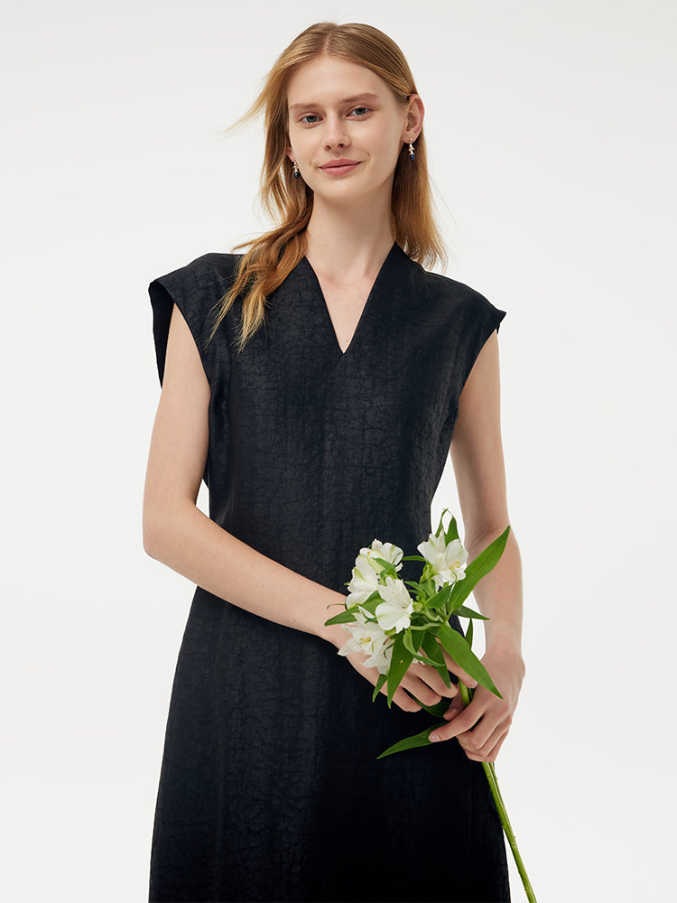 18MM Xiang Yun Silk V-Neck Cap Sleeve Women Maxi Dress