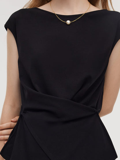 Adjustable Hem Knit Top And Mesh Pleated Skirt Two-Piece Set