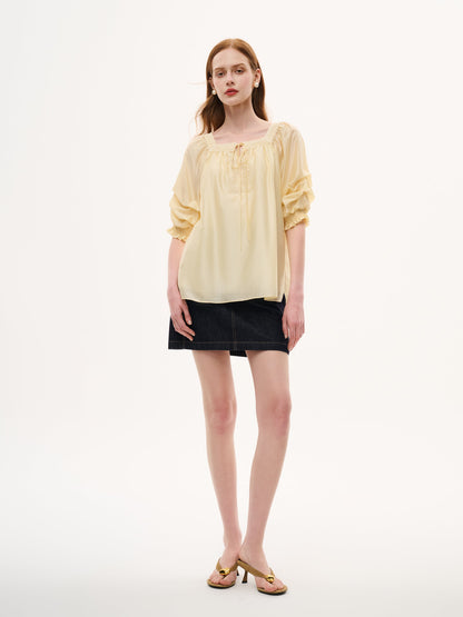 Tencel Blend Embroidered Square Neck Women Blouse