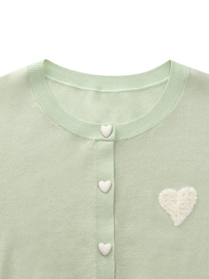 Lyocell Blend Sequined Heart Women Short Sleeve Cardigan