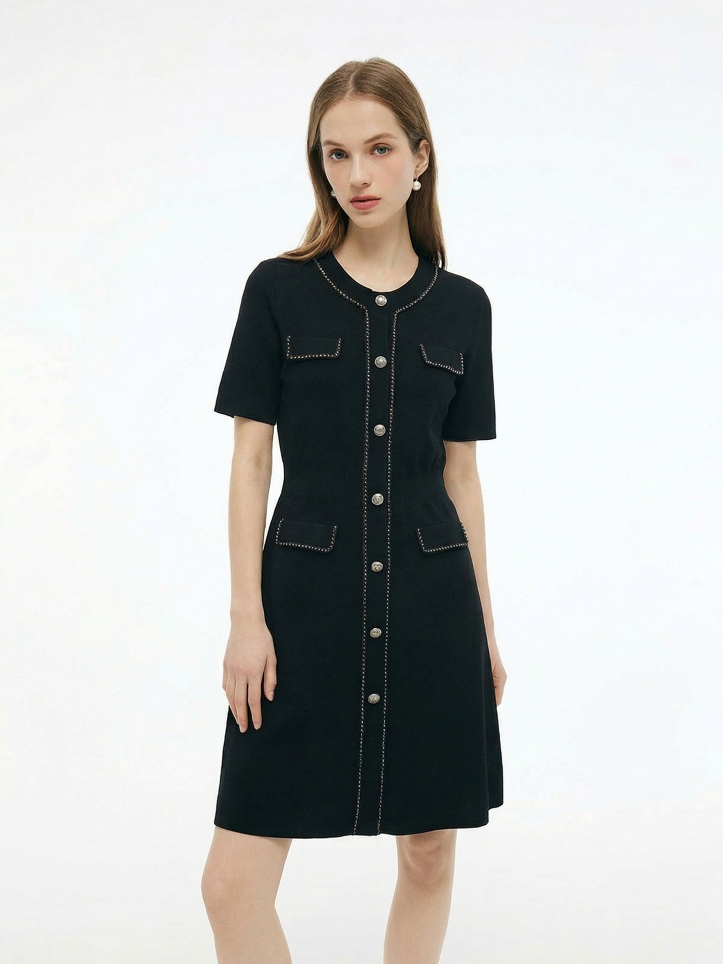 Tencel Blend Round Neck Women Knit Mini Dress